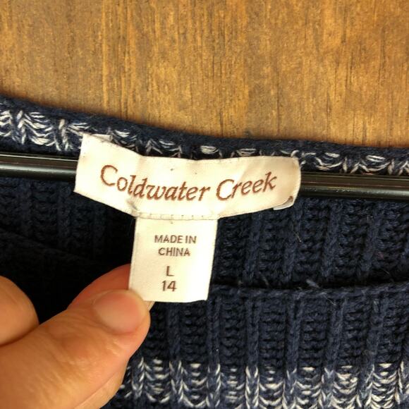 Coldwater Creek Womens Sweater Blue Knit Striped Boat Neck Long Sleeve Wool L - Picture 6 of 13